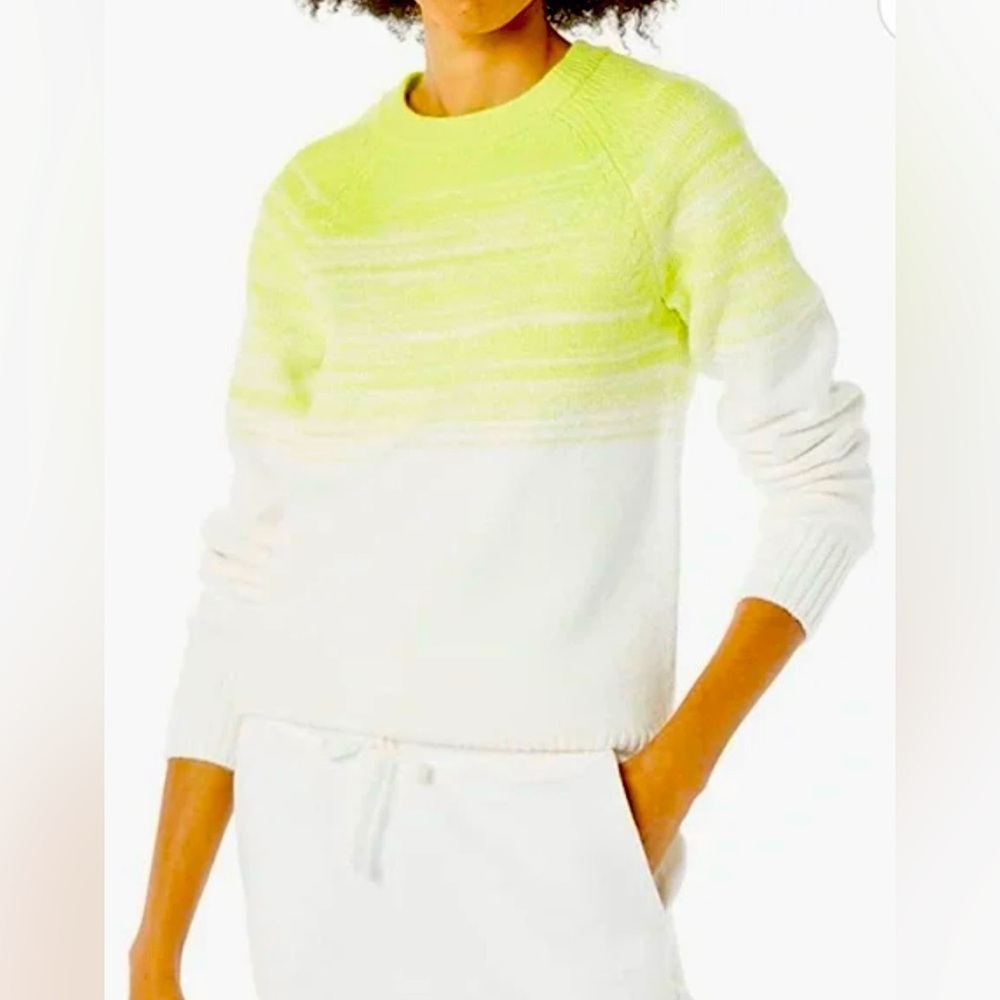 Women's Soft-Touch Crewneck Novelty Sweater Off White and Lime Green Ombre